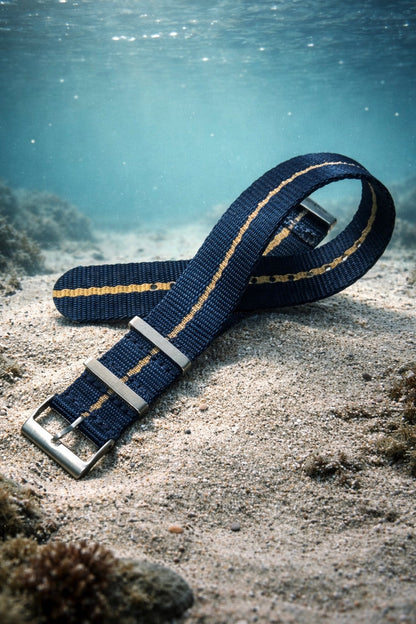 Masar Bracelet montre Nato Nylon Bleu Marine / Khaki (Sable) - 1 Bande