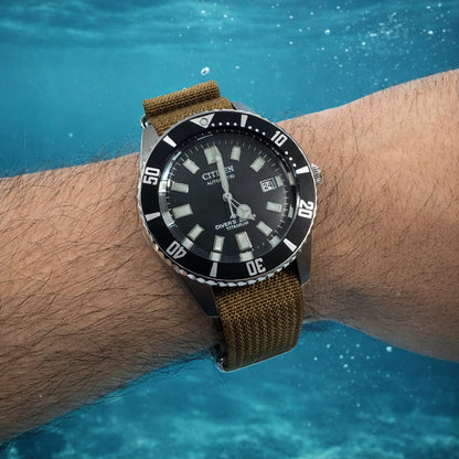 Masar Bracelet Montre Nato Marron - Hybride Tissu Nylon / Silicone