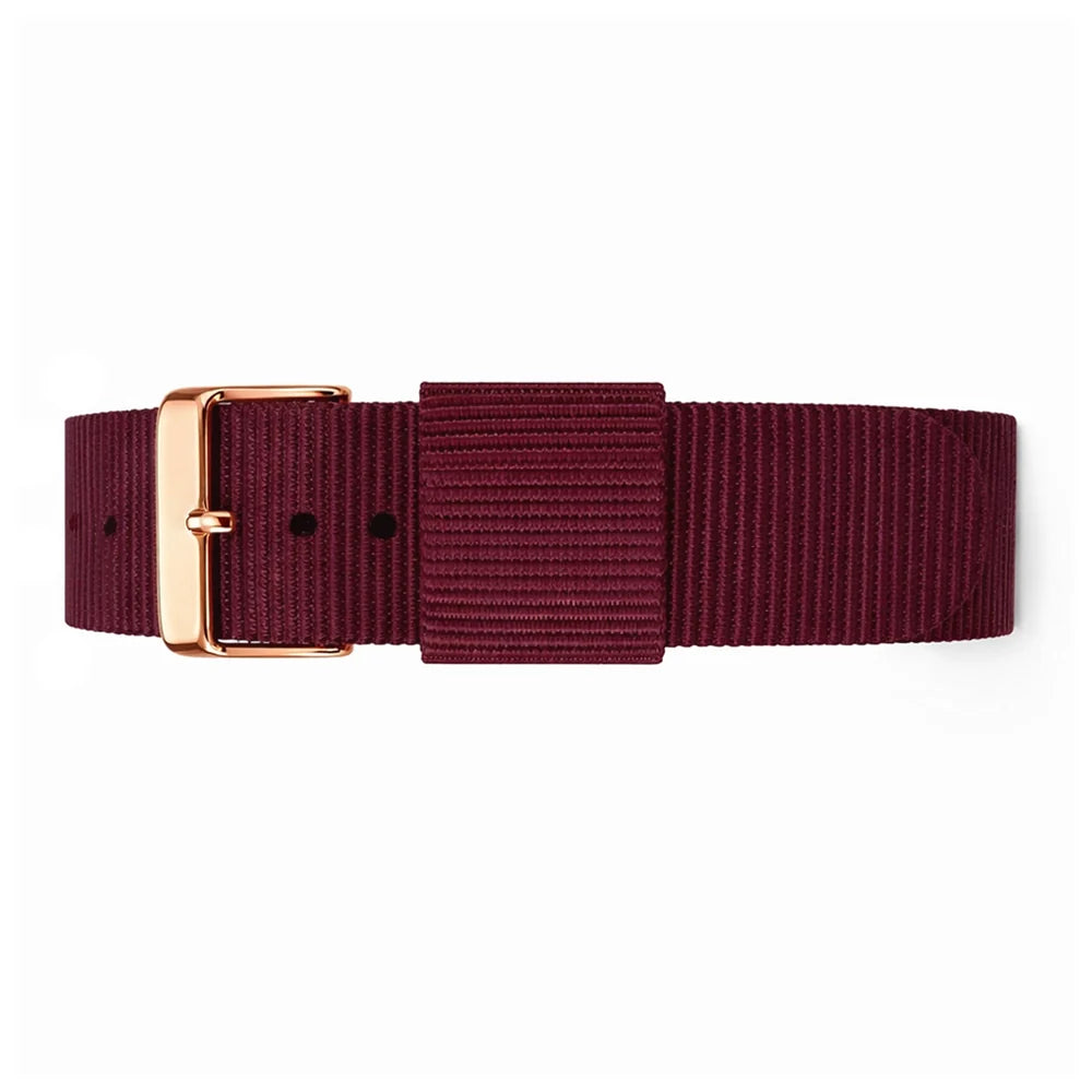 Masar Bracelet montre NATO Nylon Bordeaux Rouge-Pourpre – Boucle Doré Or Rose