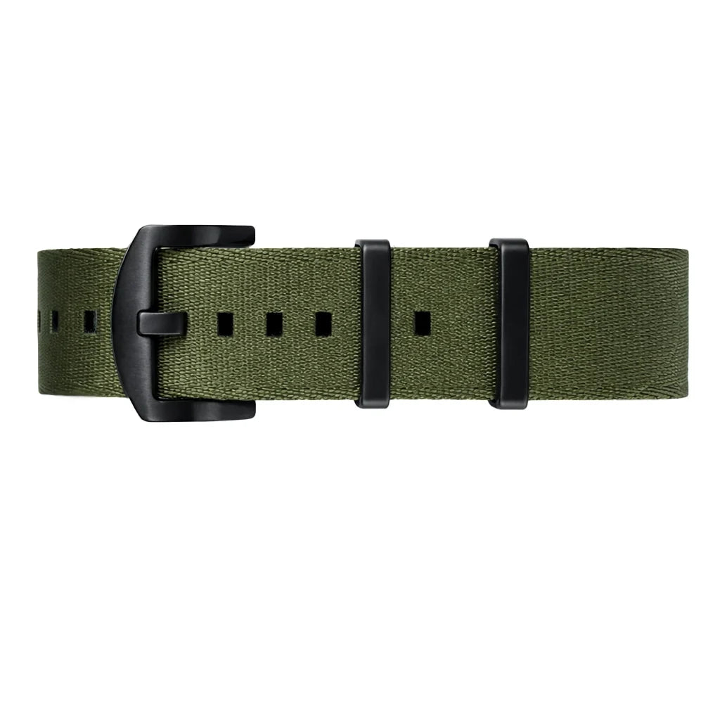Masar Bracelet montre NATO Nylon Vert Armée / Boucle Noir - Souple - Homme
