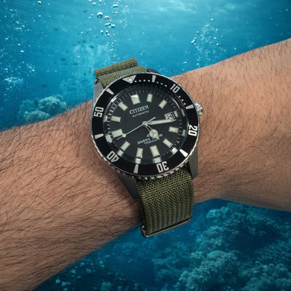 Masar Bracelet Montre Nato Vert Armée - Hybride Tissu Nylon / Silicone