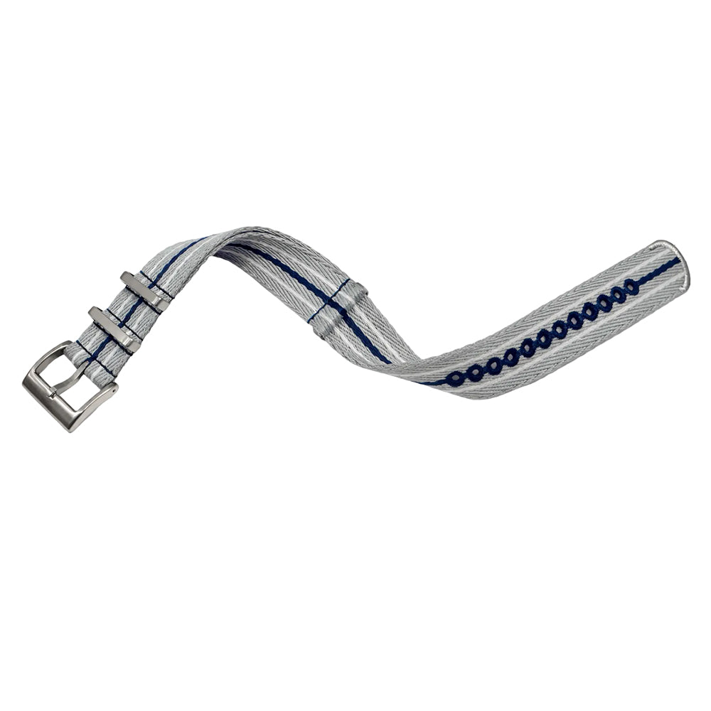 Masar Bracelet montre Nato Gris Bleu Marine Blanc - Nylon tressé 20mm 22mm