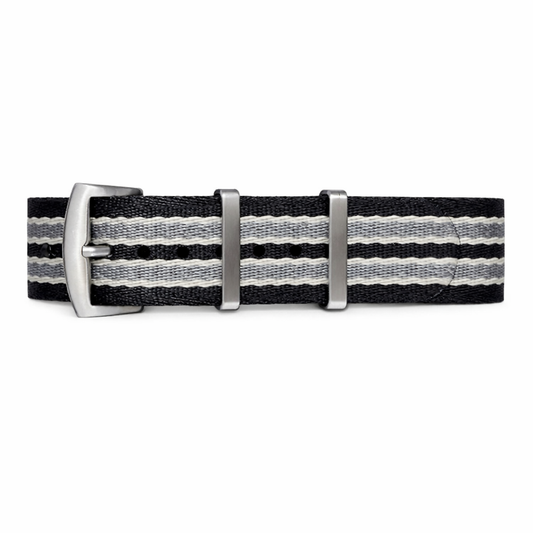 James Bond NATO Watch Strap Black / Grey / Sand - Soft Braided Nylon