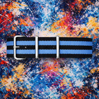 Cinturino NATO per orologio, nero / 2 cinturini azzurri