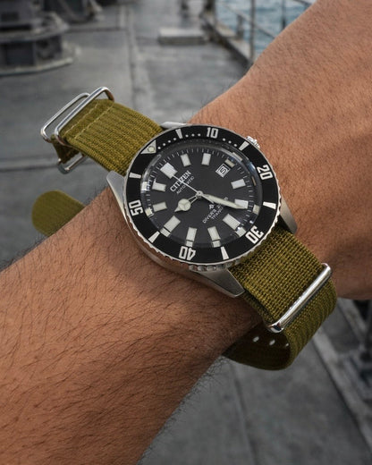 Masar Bracelet montre Nato Khaki - Hybride Tissu Nylon / Silicone