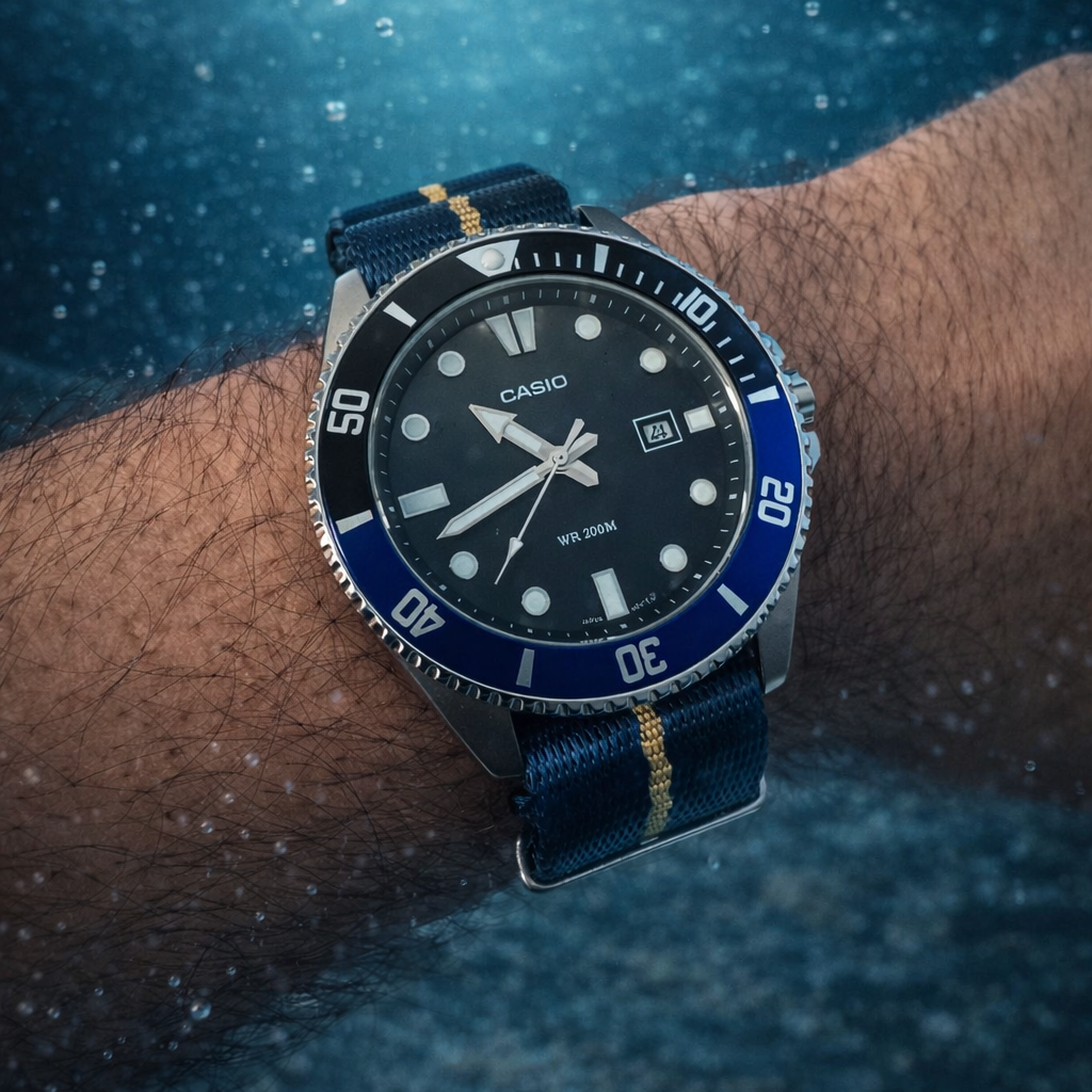 Masar Cinturino per Orologio Nato Nylon Blu Navy / Kaki (Sabbia) - 1 Pezzo