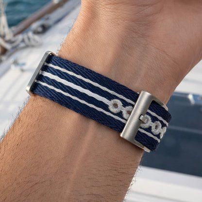 Masar Bracelet de Montre Nato Bleu Marine Blanc Gris - Nylon tressé 20mm 22mm