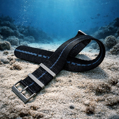 Bracelet de Montre Nato Nylon Noir / Bleu - 1 Bande
