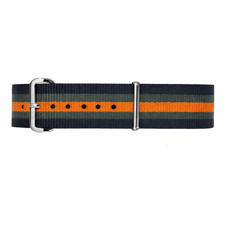 Cinturino per orologio NATO in nylon nero / grigio scuro / arancione
