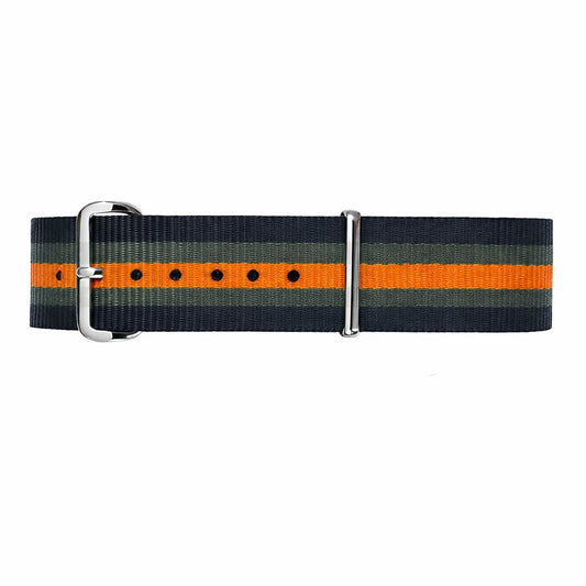 Bracelet de Montre NATO Nylon Noir / Gris Foncé / Orange