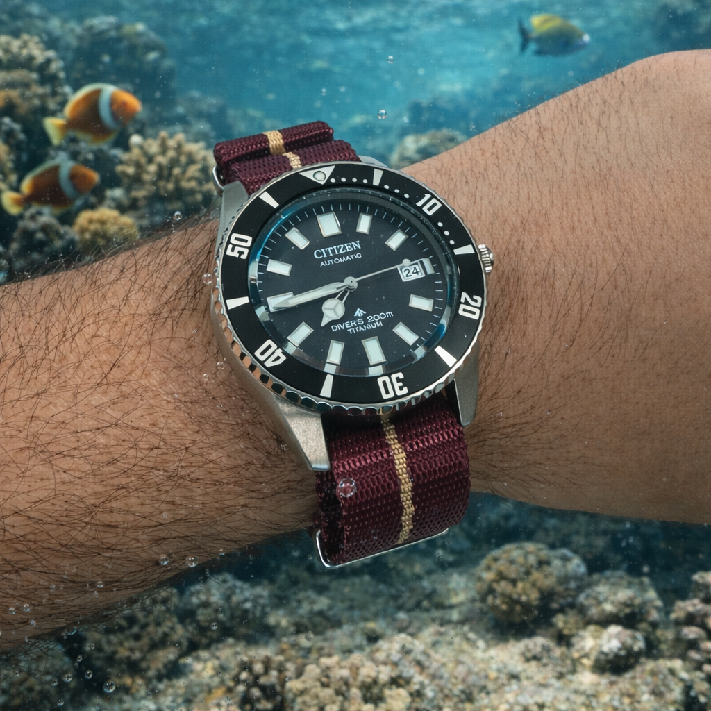 Cinturino per Orologio Nato Bordeaux / Cachi (Sabbia) - Nylon a Banda Singola