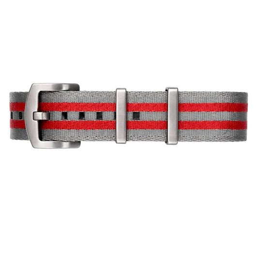 Light Grey / Red Nylon NATO Watch Strap / Satin Buckle - Flexible - Men's