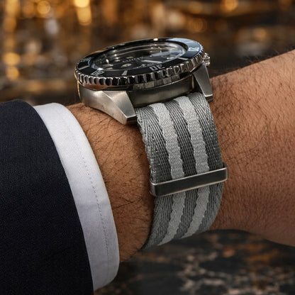 Masar Bracelet Montre NATO Nylon Gris / 2 Bandes Gris Clair - Souple – Homme