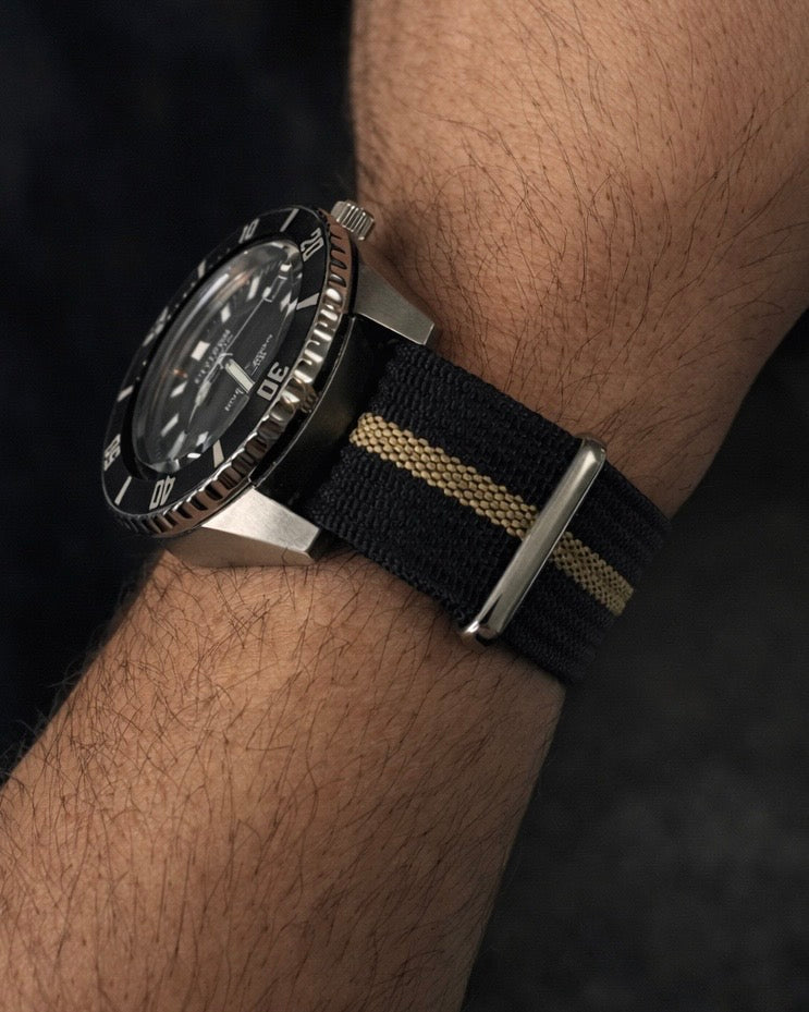 Masar Bracelet montre Nato Noir / Khaki - Hybride Tissu Nylon / Silicone