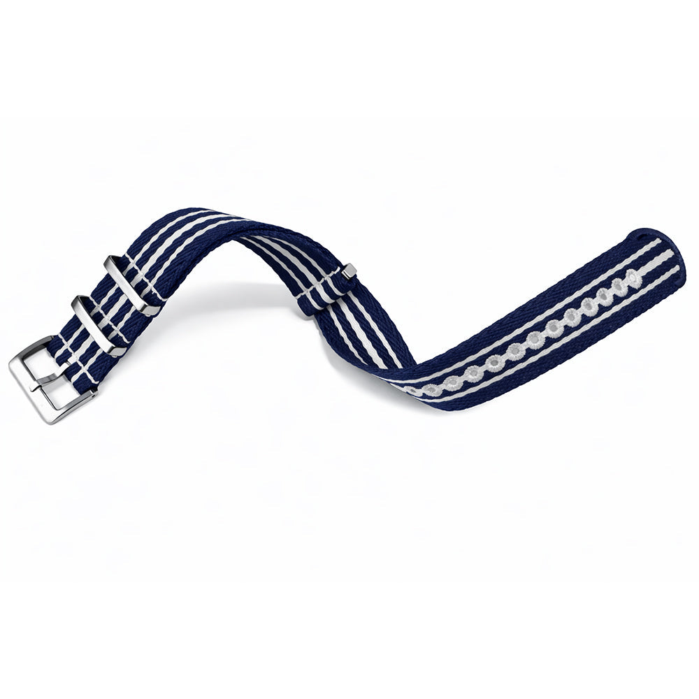Masar Bracelet montre Nato Bleu Marine Blanc Gris - Nylon tressé 20mm 22mm