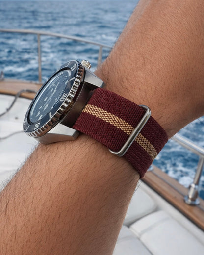 Masar Bracelet montre Nato Khaki / Bordeaux - Hybride Tissu Nylon / Silicone