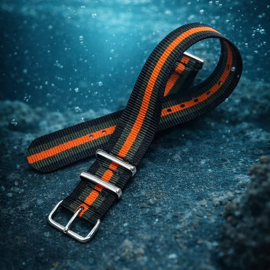 Black / Dark Grey / Orange NATO Nylon Watch Strap