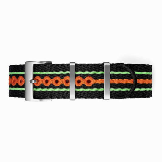 Masar Bracelet montre Nato Noir Orange Vert Fluo - Nylon tressé 20mm 22mm