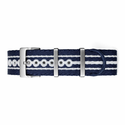 Navy Blue White Grey NATO Watch Strap - Braided Nylon 20mm 22mm