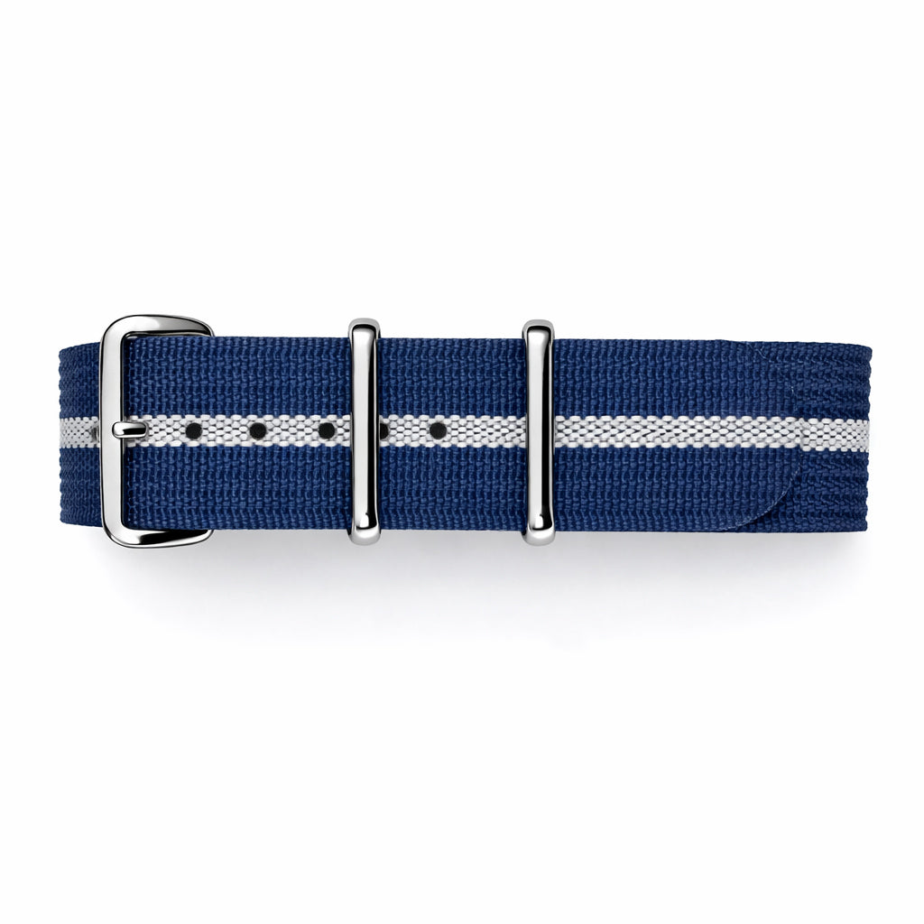 Masar Bracelet montre Nato Bleu Marine Blanc - Hybride Tissu Nylon / Silicone