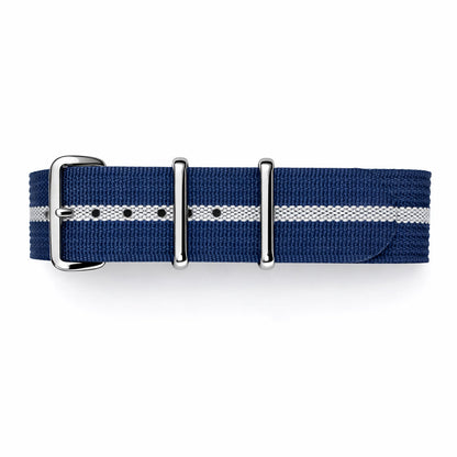 Masar Bracelet montre Nato Bleu Marine Blanc - Hybride Tissu Nylon / Silicone