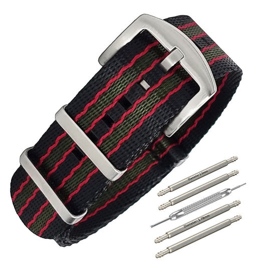 Masar NATO Nylon James Bond - Original - Noir / Rouge / Vert / Boucle Satin - Bracelet de montre - Homme