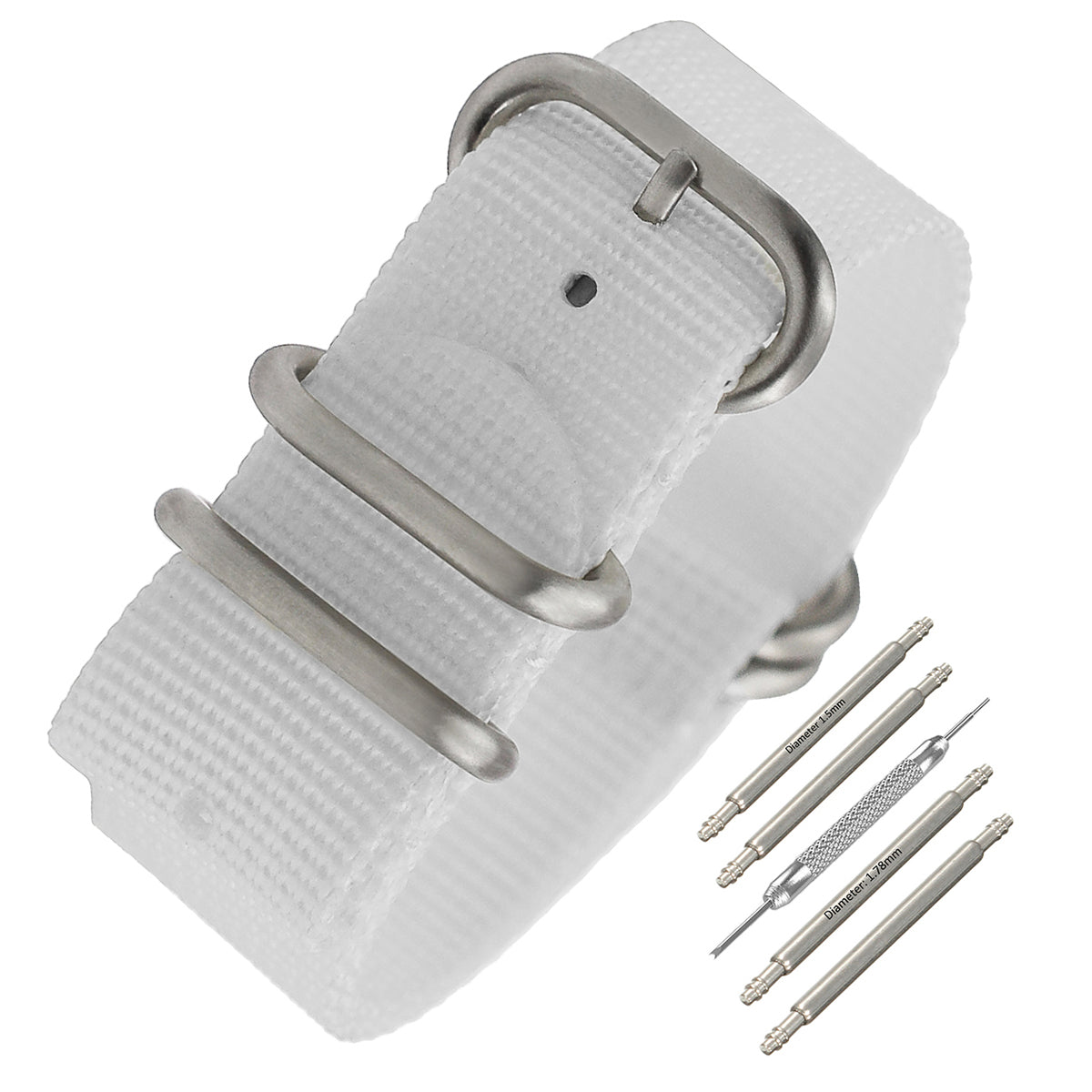 Cinturino Nato in nylon Masar ZULU da 22 mm - Bianco / Fibbia satinata - Uomo - Cinturino rigido spesso 2 mm
