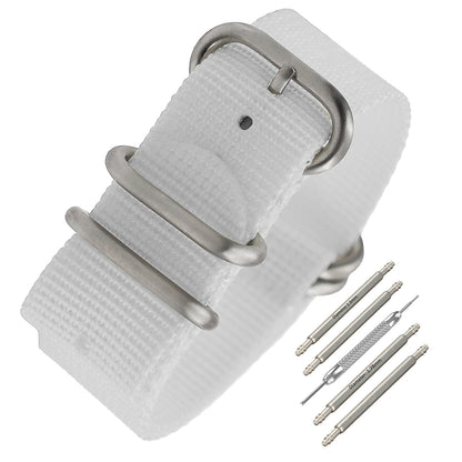 Cinturino Nato in nylon Masar ZULU da 22 mm - Bianco / Fibbia satinata - Uomo - Cinturino rigido spesso 2 mm