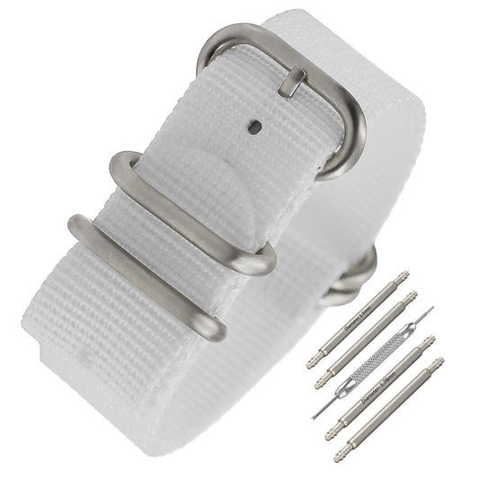 Masar ZULU Nato Nylon Bianco / Fibbia Satinata - Cinturino per Orologio - Uomo - Rigido e Spesso 2 mm