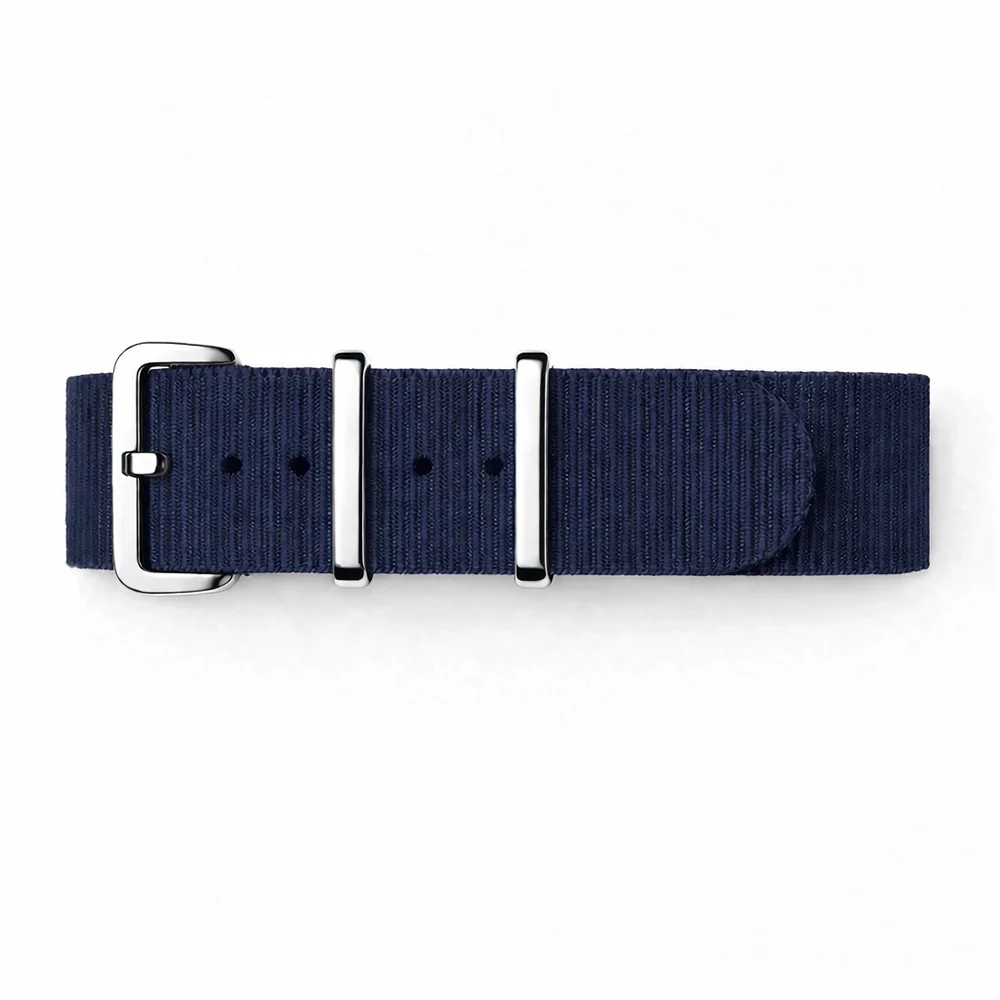 Bracelet de Montre NATO Bleu Marine Foncé / Boucle Argent Poli Miroir