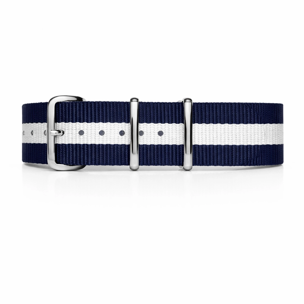 Masar Bracelet Montre Nato Nylon Bleu Marine / Blanc