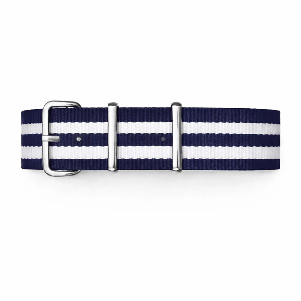 Masar Bracelet Montre Nato Bleu Marine / 2 bandes Blanche