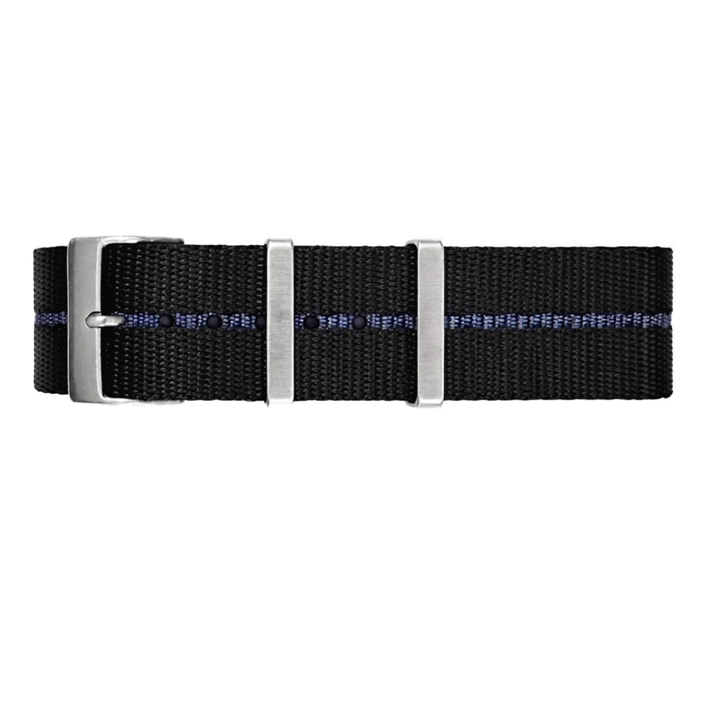 Masar Bracelet de Montre Nato Nylon Noir / Bleu - 1 Bande