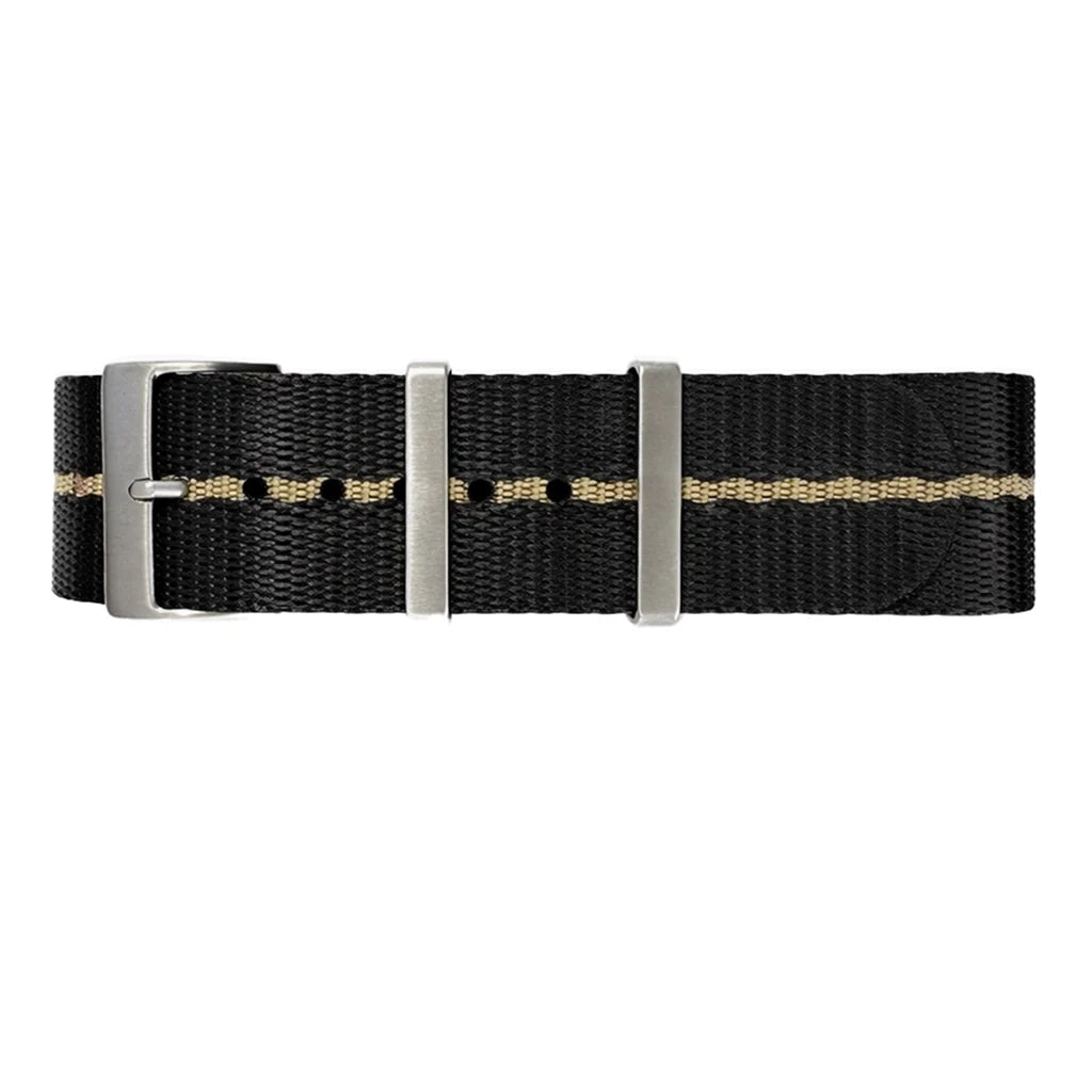 Masar Cinturino per Orologio Nato Nylon Nero / Kaki (Sabbia) - 1 Fascia
