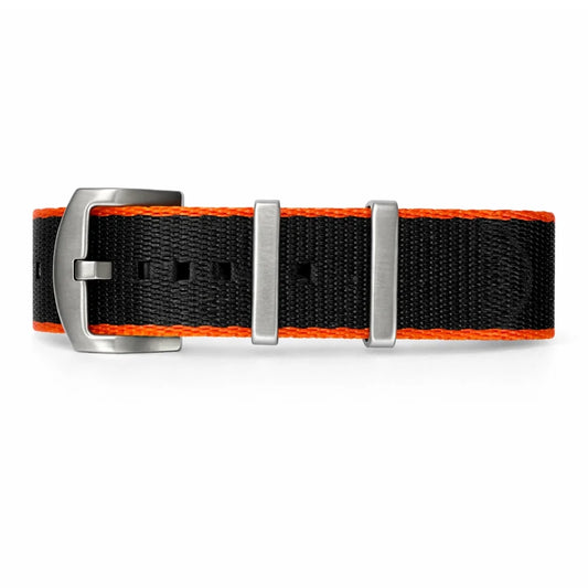 Masar Bracelet montre NATO Nylon Noir / Orange / Boucle Satin - Homme