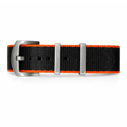 Bracelet de Montre NATO Nylon Noir / Orange / Boucle Satin - Homme