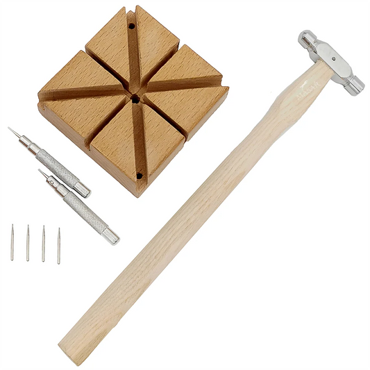 Kit Outils en Bois 8 pcs pour Raccourcir les Bracelets de Montre - Marteau - Support