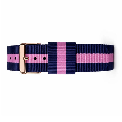 Masar Bracelet Montre NATO Nylon Bleu- Rose-Winchester Boucle Doré Or Rose – Femme