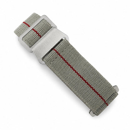 Cinturino paracadute PLD Marine Nationale grigio e rosso in nylon elastico con fibbia in acciaio inox per orologi militari e subacquei.