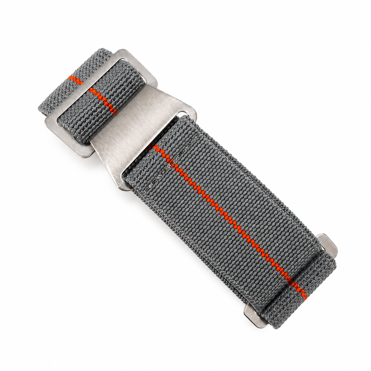PLD Marine Nationale Fallschirm-Uhrenarmband in Hellgrau und Orange aus elastischem Nylon mit Edelstahlschließe für Militär- und Taucheruhren.