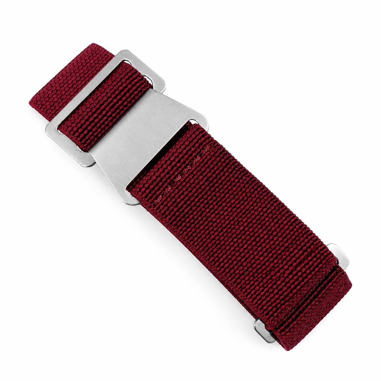 Burgundy PLD parachute watch strap with brushed stainless steel buckle for military, diving and field watches.
