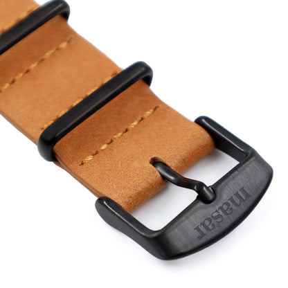 Masar NATO Genuine Leather Watch Strap Brown / Black Buckle - Premium / Universal