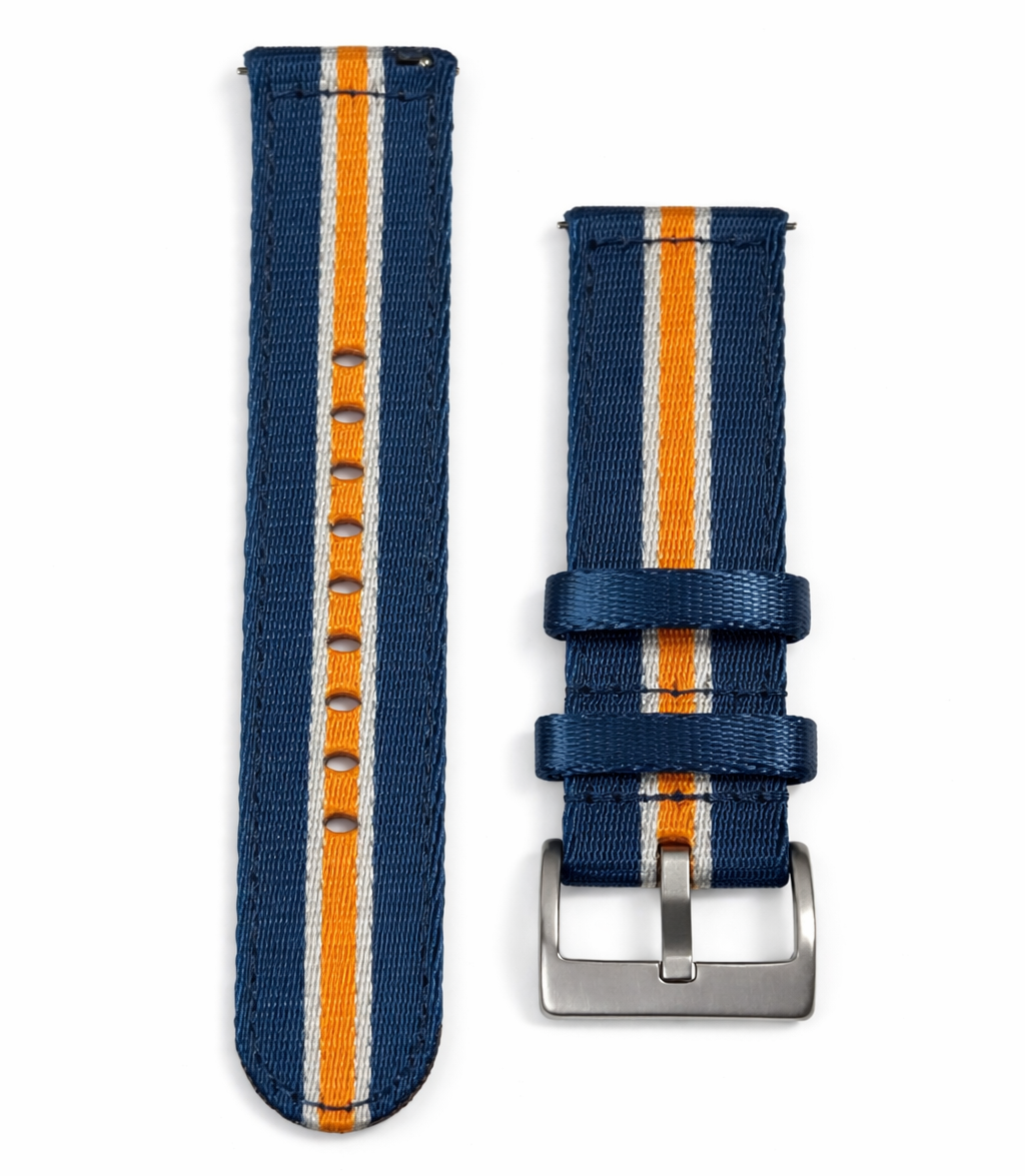 Bracelet de montre en nylon / Gulf Racing – Bleu Marine Orange Blanc - Rapide - Universel