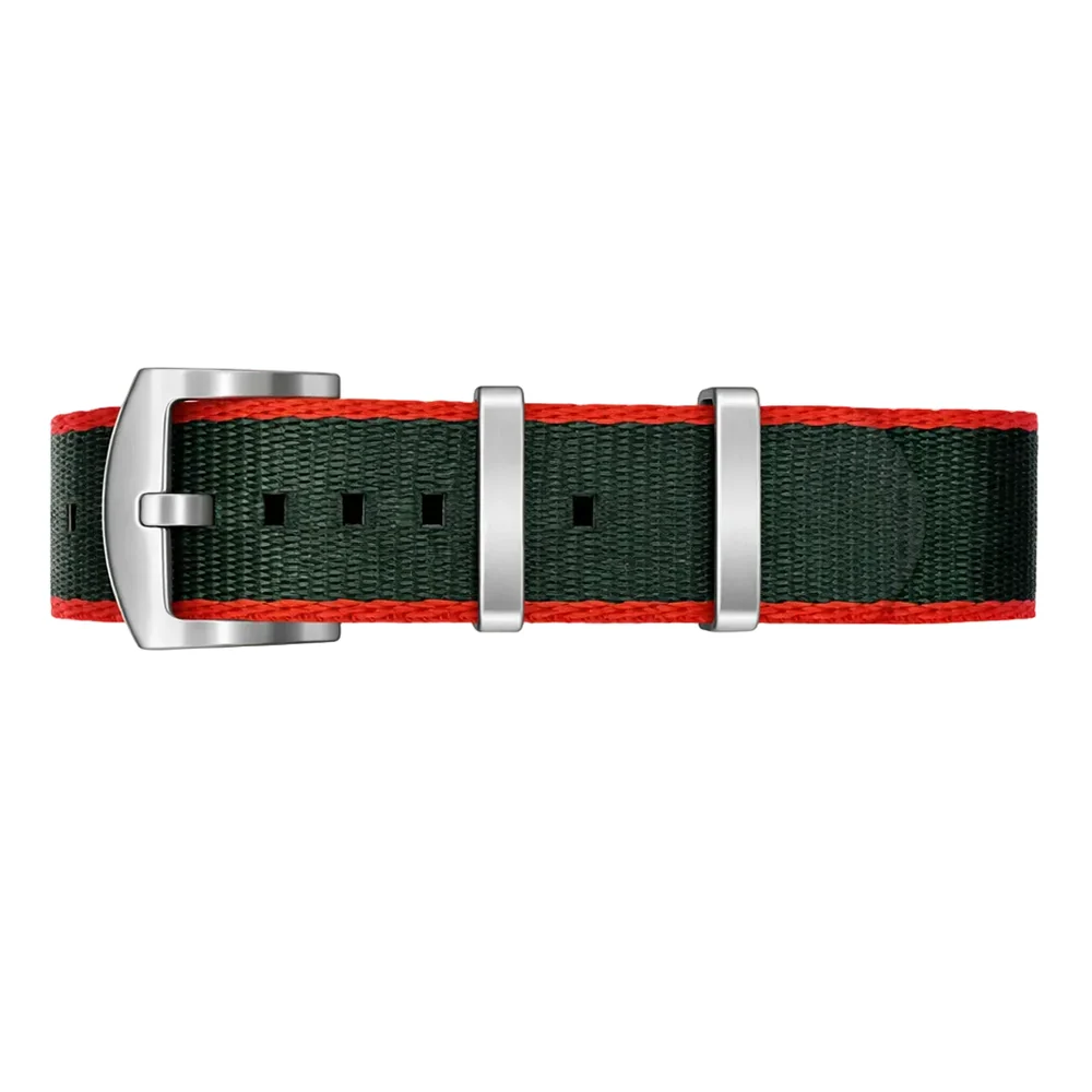 Cinturino per orologio NATO in Nylon Verde / Rosso-Arancio – Fibbia Satinata - Uomo