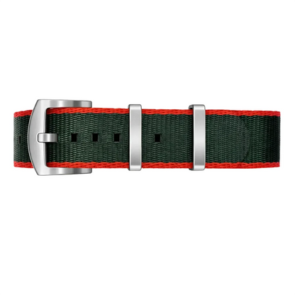 Cinturino per orologio NATO in Nylon Verde / Rosso-Arancio – Fibbia Satinata - Uomo