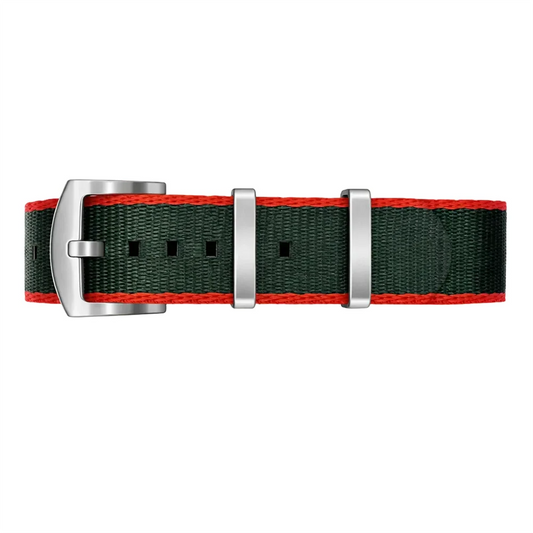 Bracelet de Montre NATO Nylon Vert / Rouge-Orangé – Boucle Satin - Homme