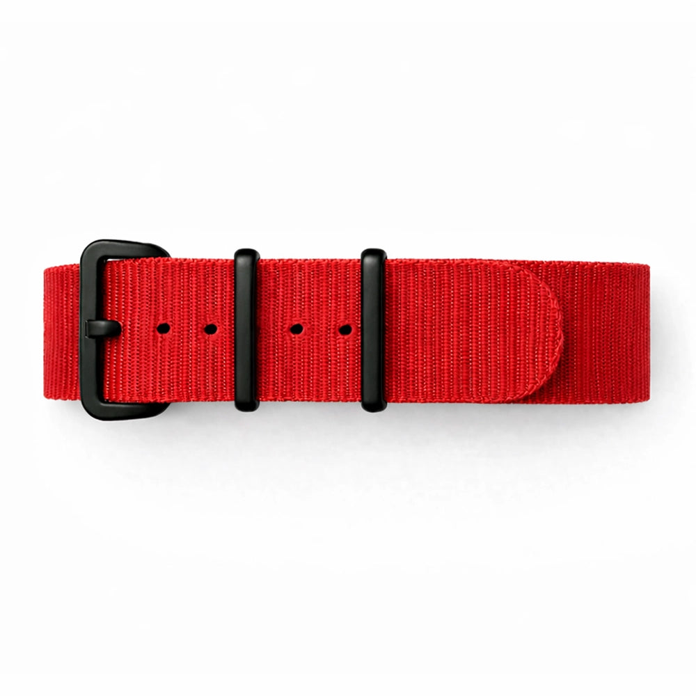 Masar NATO Nylon Rouge / Boucle Noir - Souple - Épaisseur 1,2mm