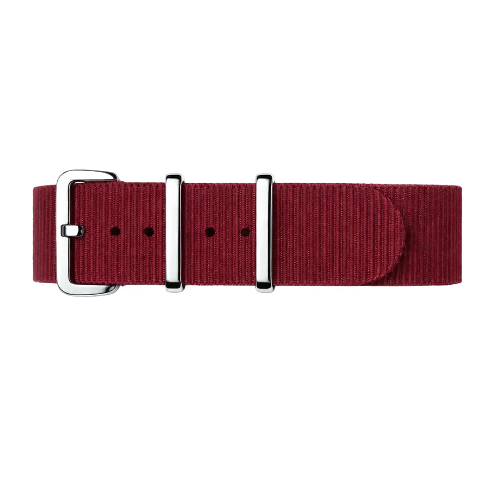 Burgundy Red NATO Watch Strap / Mirror Polished Silver Buckle