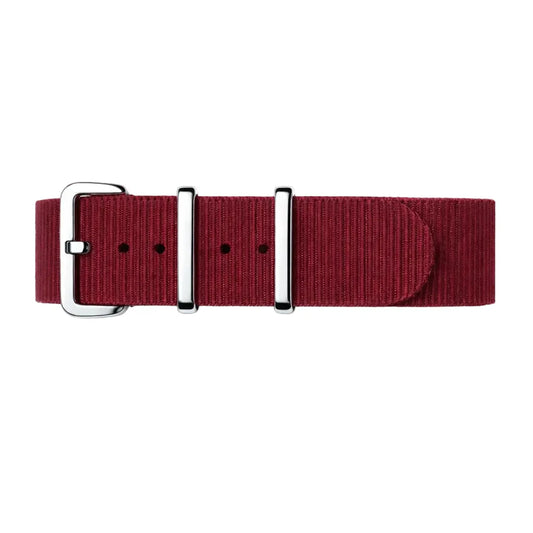 Burgundy Red NATO Watch Strap / Mirror Polished Silver Buckle