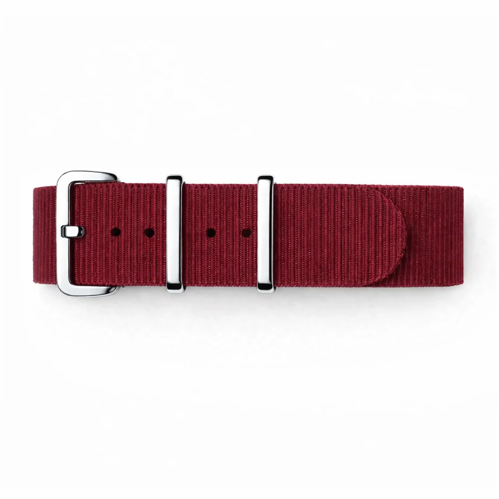 Masar Bracelet Montre NATO Rouge Bordeaux / Boucle Argent Poli Miroir